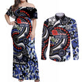 Canterbury Bulldogs ANZAC Day Couples Matching Off Shoulder Maxi Dress and Long Sleeve Button Shirt Aboriginal Dot Poppy Remembrance Bulldog