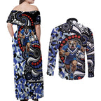 Canterbury Bulldogs ANZAC Day Couples Matching Off Shoulder Maxi Dress and Long Sleeve Button Shirt Aboriginal Dot Poppy Remembrance Bulldog