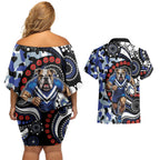Canterbury Bulldogs ANZAC Day Couples Matching Off Shoulder Short Dress and Hawaiian Shirt Aboriginal Dot Poppy Remembrance Bulldog