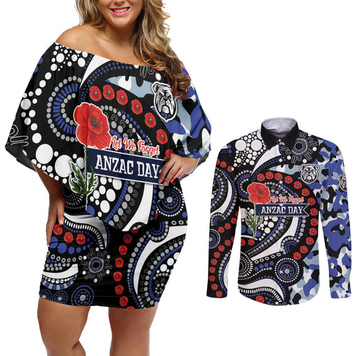 Canterbury Bulldogs ANZAC Day Couples Matching Off Shoulder Short Dress and Long Sleeve Button Shirt Aboriginal Dot Poppy Remembrance Bulldog