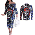 Canterbury Bulldogs ANZAC Day Couples Matching Off The Shoulder Long Sleeve Dress and Long Sleeve Button Shirt Aboriginal Dot Poppy Remembrance Bulldog