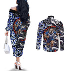 Canterbury Bulldogs ANZAC Day Couples Matching Off The Shoulder Long Sleeve Dress and Long Sleeve Button Shirt Aboriginal Dot Poppy Remembrance Bulldog
