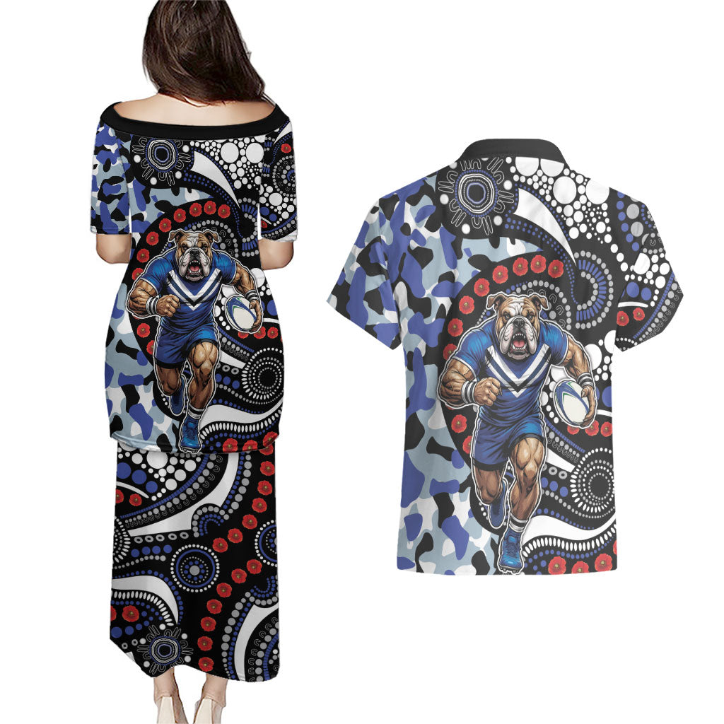 Canterbury Bulldogs ANZAC Day Couples Matching Puletasi and Hawaiian Shirt Aboriginal Dot Poppy Remembrance Bulldog