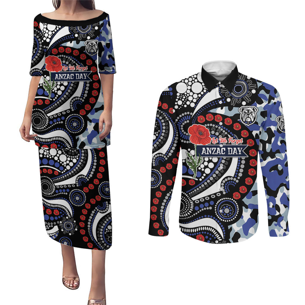 Canterbury Bulldogs ANZAC Day Couples Matching Puletasi and Long Sleeve Button Shirt Aboriginal Dot Poppy Remembrance Bulldog