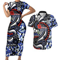 Canterbury Bulldogs ANZAC Day Couples Matching Short Sleeve Bodycon Dress and Hawaiian Shirt Aboriginal Dot Poppy Remembrance Bulldog