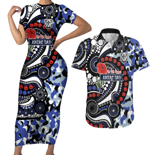 Canterbury Bulldogs ANZAC Day Couples Matching Short Sleeve Bodycon Dress and Hawaiian Shirt Aboriginal Dot Poppy Remembrance Bulldog