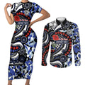 Canterbury Bulldogs ANZAC Day Couples Matching Short Sleeve Bodycon Dress and Long Sleeve Button Shirt Aboriginal Dot Poppy Remembrance Bulldog