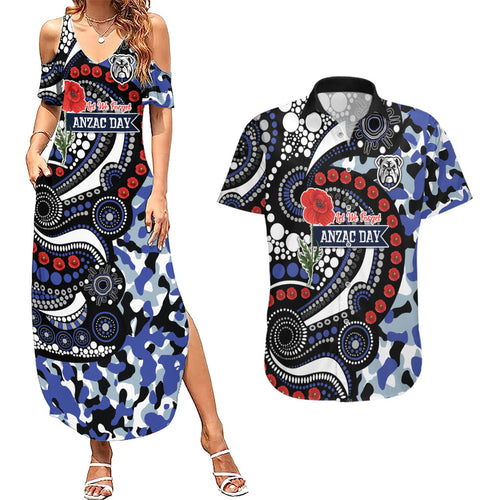 Canterbury Bulldogs ANZAC Day Couples Matching Summer Maxi Dress and Hawaiian Shirt Aboriginal Dot Poppy Remembrance Bulldog