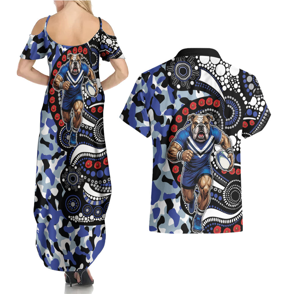 Canterbury Bulldogs ANZAC Day Couples Matching Summer Maxi Dress and Hawaiian Shirt Aboriginal Dot Poppy Remembrance Bulldog