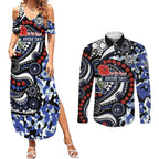 Canterbury Bulldogs ANZAC Day Couples Matching Summer Maxi Dress and Long Sleeve Button Shirt Aboriginal Dot Poppy Remembrance Bulldog