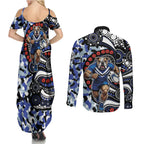 Canterbury Bulldogs ANZAC Day Couples Matching Summer Maxi Dress and Long Sleeve Button Shirt Aboriginal Dot Poppy Remembrance Bulldog