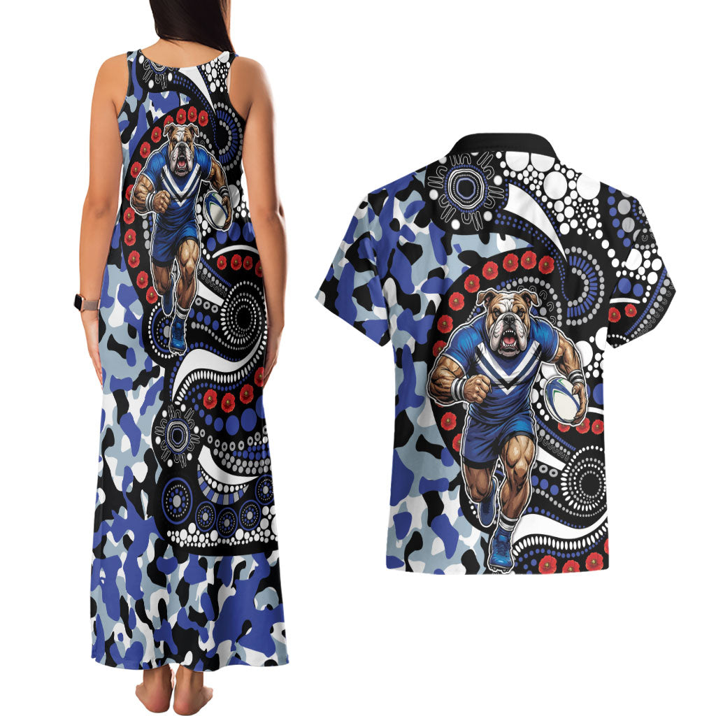 Canterbury Bulldogs ANZAC Day Couples Matching Tank Maxi Dress and Hawaiian Shirt Aboriginal Dot Poppy Remembrance Bulldog