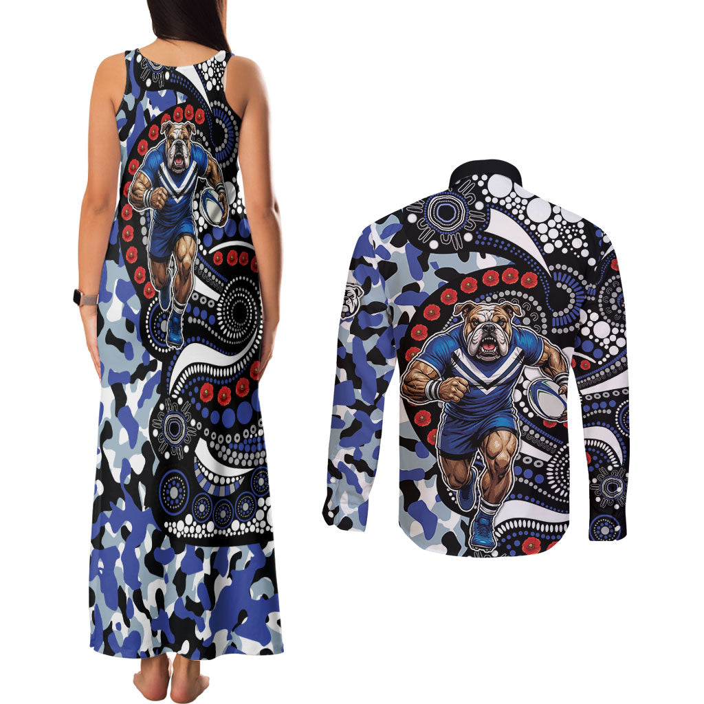 Canterbury Bulldogs ANZAC Day Couples Matching Tank Maxi Dress and Long Sleeve Button Shirt Aboriginal Dot Poppy Remembrance Bulldog