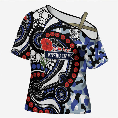 Canterbury Bulldogs ANZAC Day Cross Shoulder Shirt Aboriginal Dot Poppy Remembrance Bulldog