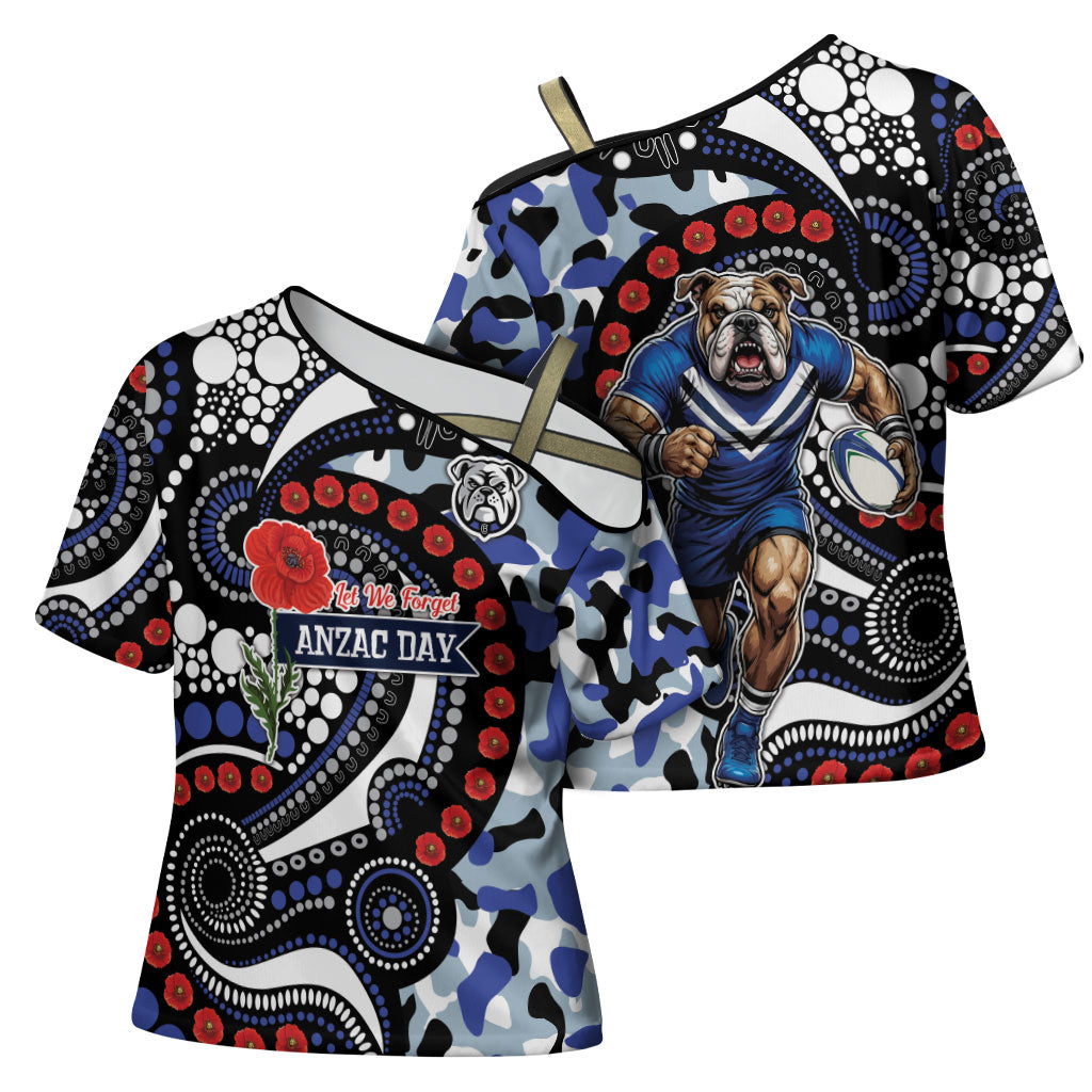 Canterbury Bulldogs ANZAC Day Cross Shoulder Shirt Aboriginal Dot Poppy Remembrance Bulldog