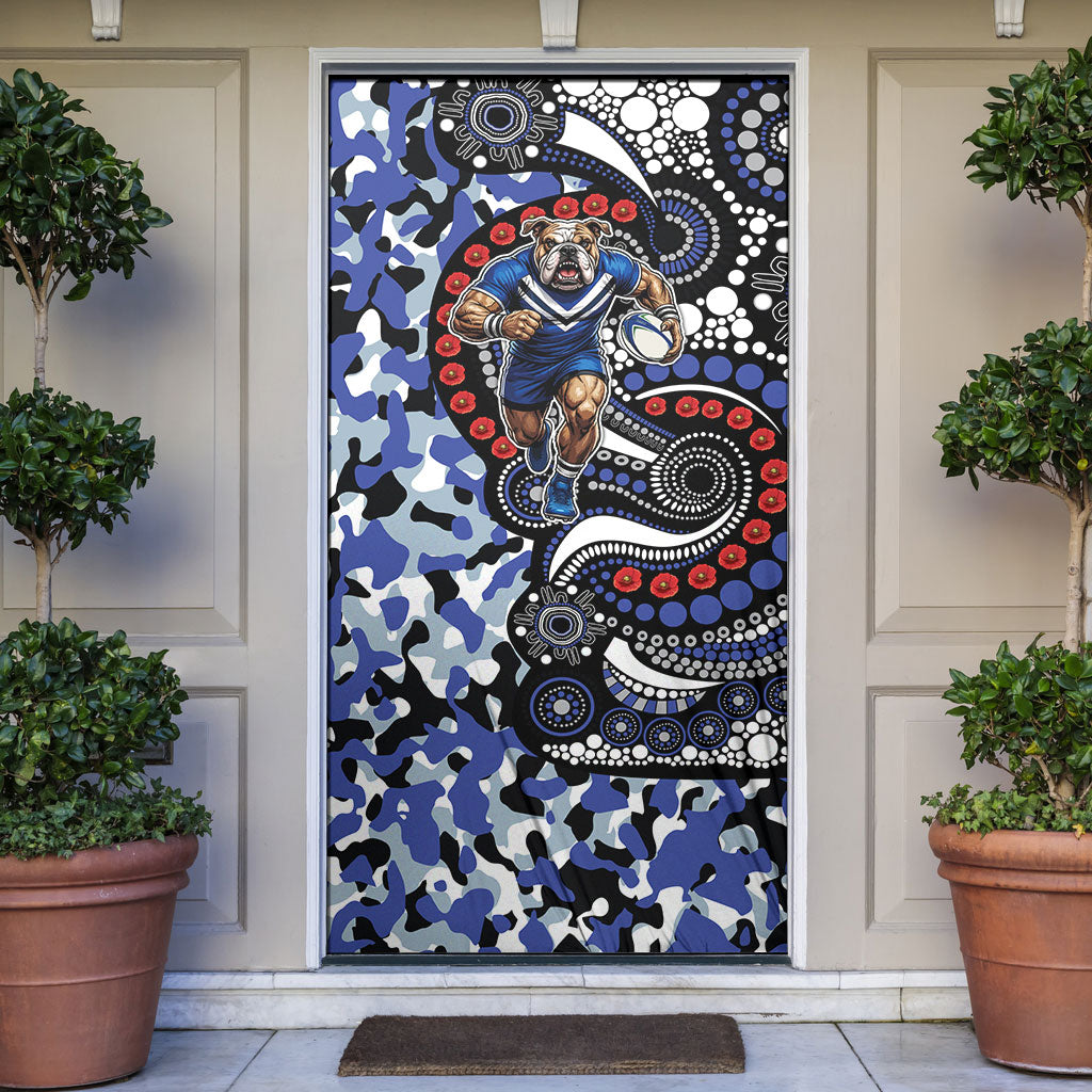 Canterbury Bulldogs ANZAC Day Door Cover Aboriginal Dot Poppy Remembrance Bulldog