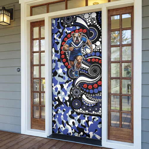 Canterbury Bulldogs ANZAC Day Door Cover Aboriginal Dot Poppy Remembrance Bulldog