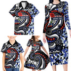 Canterbury Bulldogs ANZAC Day Family Matching Long Sleeve Bodycon Dress and Hawaiian Shirt Aboriginal Dot Poppy Remembrance Bulldog