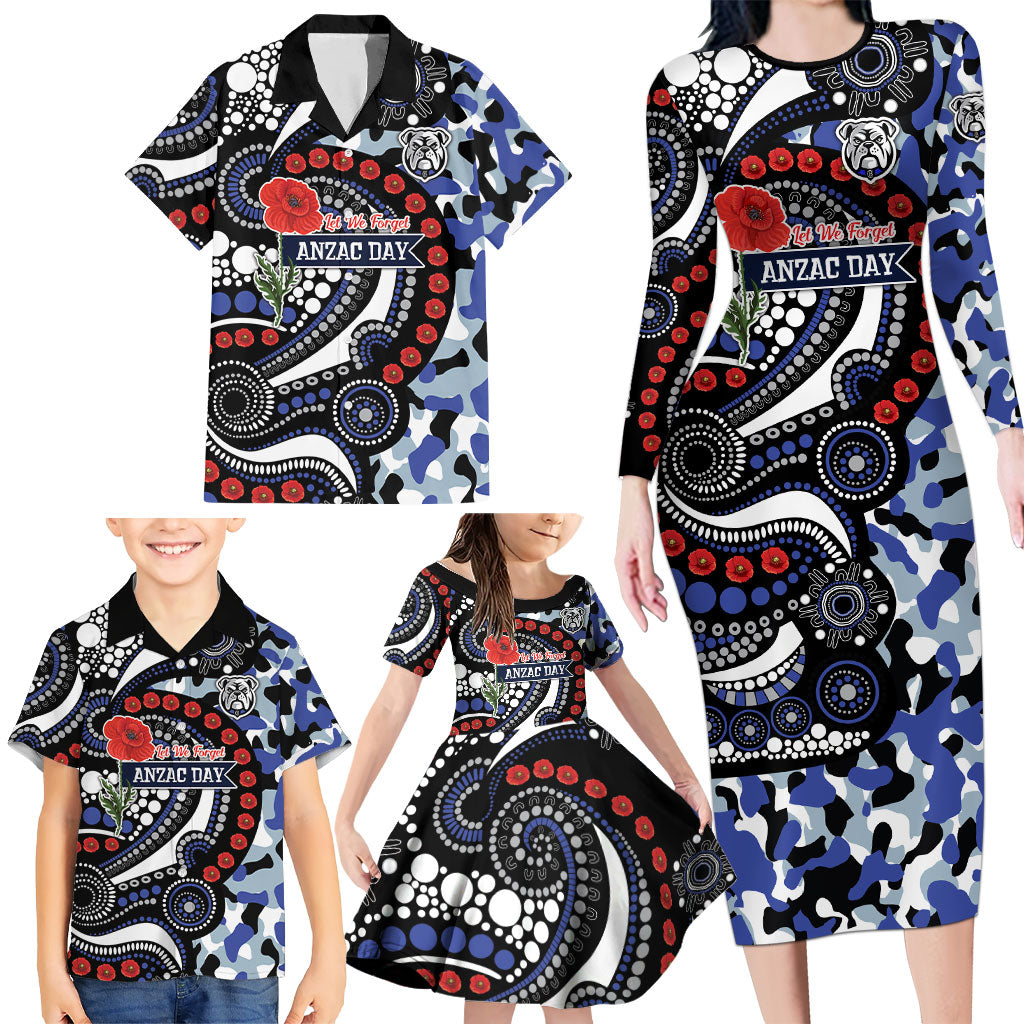 Canterbury Bulldogs ANZAC Day Family Matching Long Sleeve Bodycon Dress and Hawaiian Shirt Aboriginal Dot Poppy Remembrance Bulldog