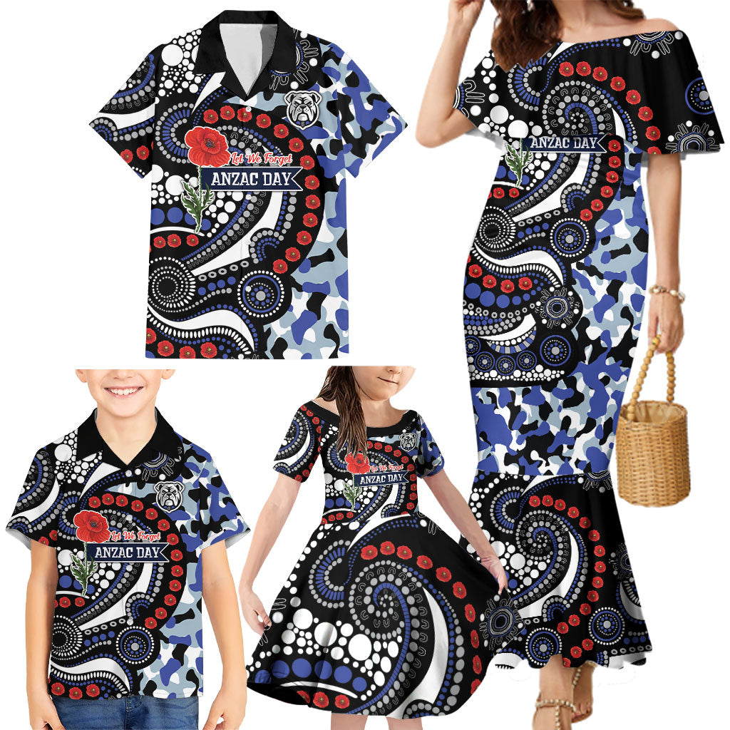 Canterbury Bulldogs ANZAC Day Family Matching Mermaid Dress and Hawaiian Shirt Aboriginal Dot Poppy Remembrance Bulldog