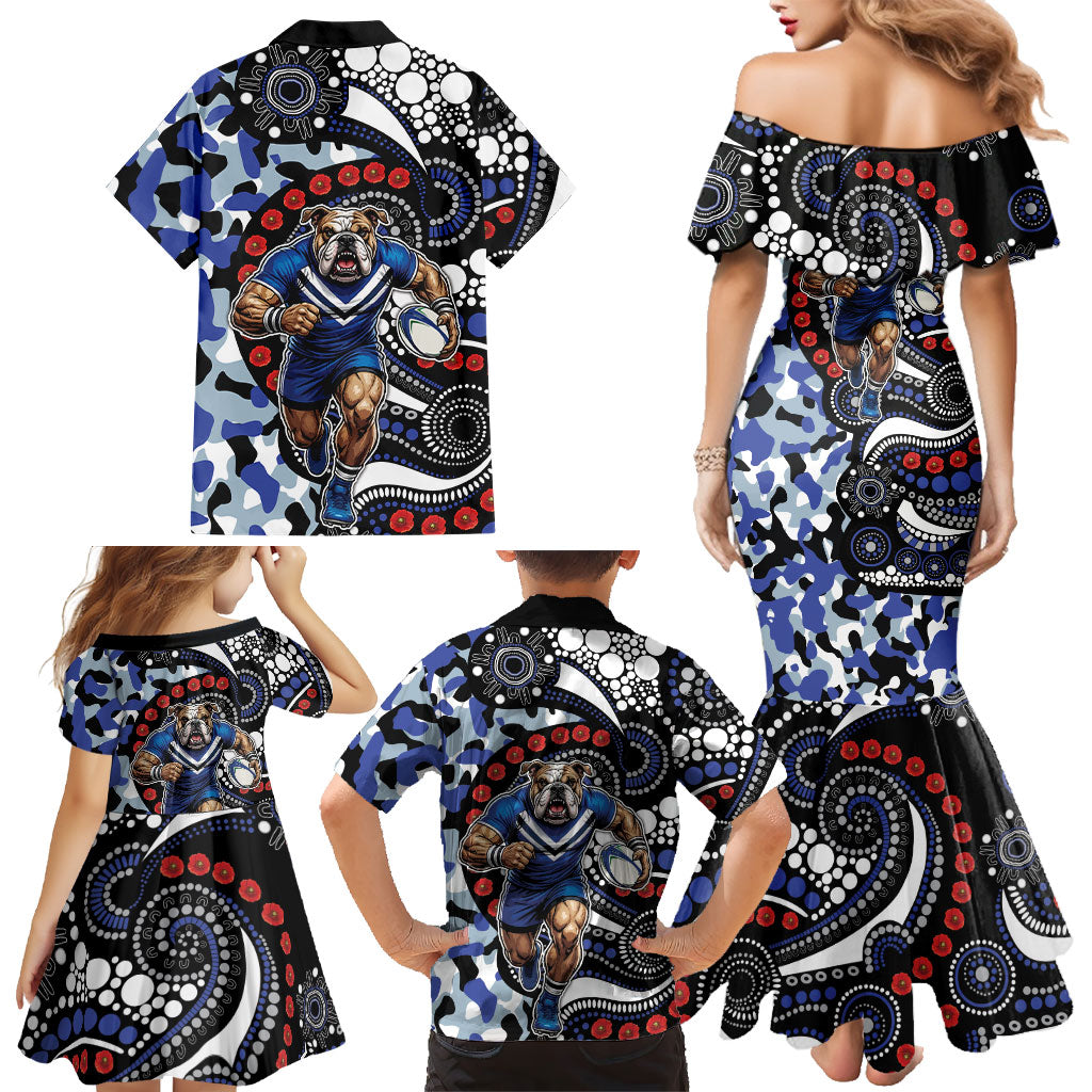 Canterbury Bulldogs ANZAC Day Family Matching Mermaid Dress and Hawaiian Shirt Aboriginal Dot Poppy Remembrance Bulldog