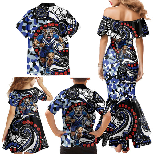 Canterbury Bulldogs ANZAC Day Family Matching Mermaid Dress and Hawaiian Shirt Aboriginal Dot Poppy Remembrance Bulldog