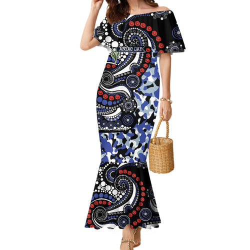 Canterbury Bulldogs ANZAC Day Family Matching Mermaid Dress and Hawaiian Shirt Aboriginal Dot Poppy Remembrance Bulldog