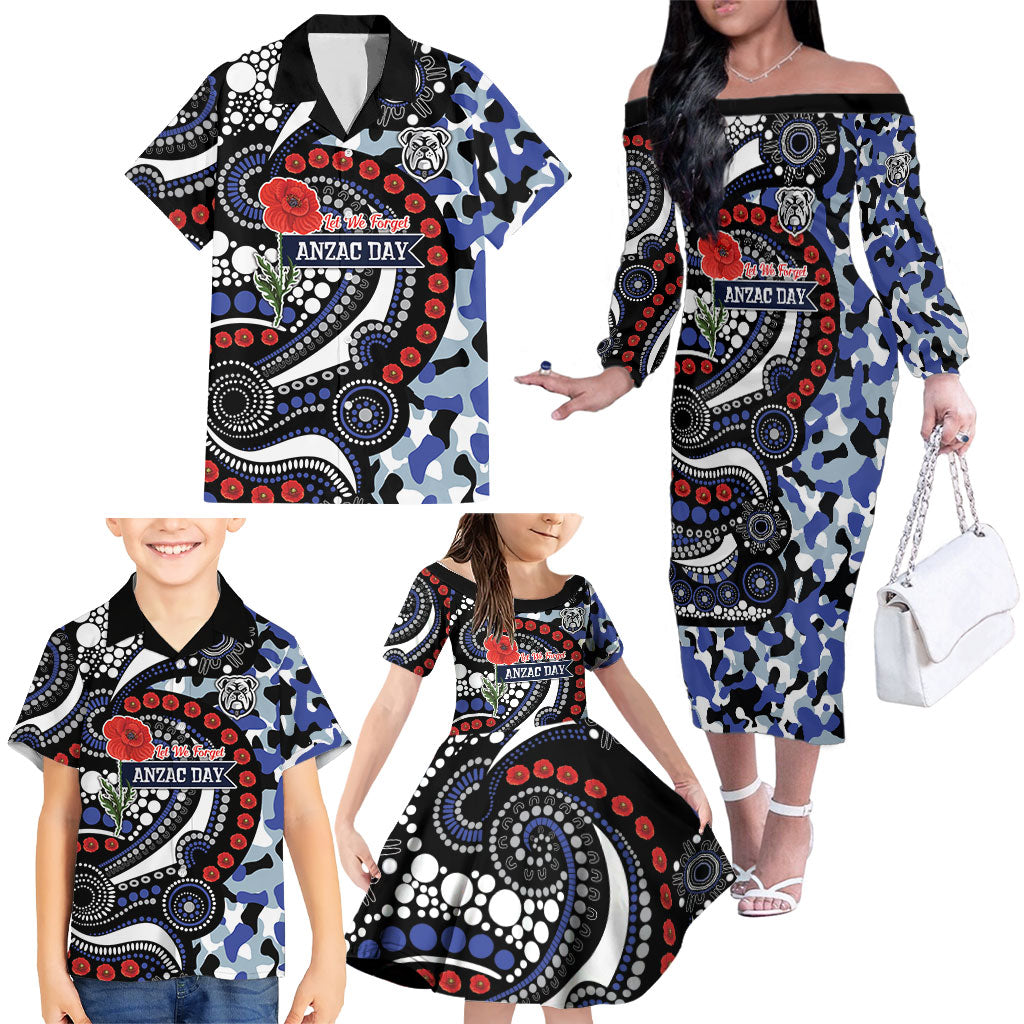 Canterbury Bulldogs ANZAC Day Family Matching Off The Shoulder Long Sleeve Dress and Hawaiian Shirt Aboriginal Dot Poppy Remembrance Bulldog