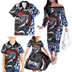 Canterbury Bulldogs ANZAC Day Family Matching Off The Shoulder Long Sleeve Dress and Hawaiian Shirt Aboriginal Dot Poppy Remembrance Bulldog