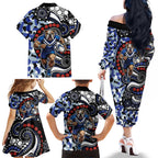 Canterbury Bulldogs ANZAC Day Family Matching Off The Shoulder Long Sleeve Dress and Hawaiian Shirt Aboriginal Dot Poppy Remembrance Bulldog