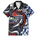 Canterbury Bulldogs ANZAC Day Family Matching Off The Shoulder Long Sleeve Dress and Hawaiian Shirt Aboriginal Dot Poppy Remembrance Bulldog