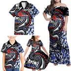Canterbury Bulldogs ANZAC Day Family Matching Off Shoulder Maxi Dress and Hawaiian Shirt Aboriginal Dot Poppy Remembrance Bulldog