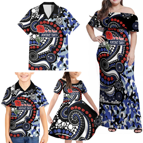 Canterbury Bulldogs ANZAC Day Family Matching Off Shoulder Maxi Dress and Hawaiian Shirt Aboriginal Dot Poppy Remembrance Bulldog