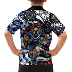 Canterbury Bulldogs ANZAC Day Family Matching Off Shoulder Maxi Dress and Hawaiian Shirt Aboriginal Dot Poppy Remembrance Bulldog