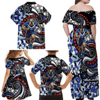 Canterbury Bulldogs ANZAC Day Family Matching Off Shoulder Maxi Dress and Hawaiian Shirt Aboriginal Dot Poppy Remembrance Bulldog