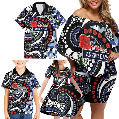 Canterbury Bulldogs ANZAC Day Family Matching Off Shoulder Short Dress and Hawaiian Shirt Aboriginal Dot Poppy Remembrance Bulldog