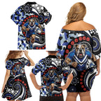 Canterbury Bulldogs ANZAC Day Family Matching Off Shoulder Short Dress and Hawaiian Shirt Aboriginal Dot Poppy Remembrance Bulldog