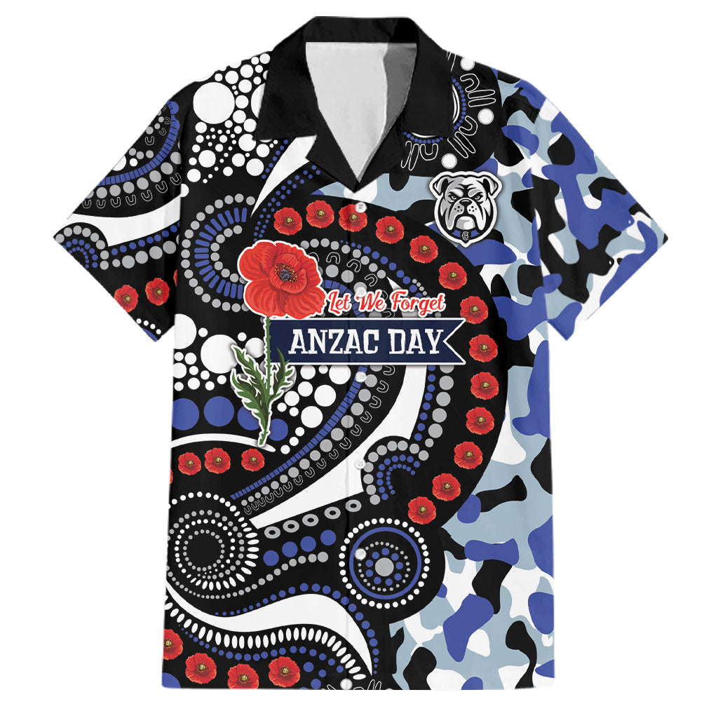 Canterbury Bulldogs ANZAC Day Family Matching Off Shoulder Short Dress and Hawaiian Shirt Aboriginal Dot Poppy Remembrance Bulldog