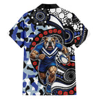 Canterbury Bulldogs ANZAC Day Family Matching Off Shoulder Short Dress and Hawaiian Shirt Aboriginal Dot Poppy Remembrance Bulldog