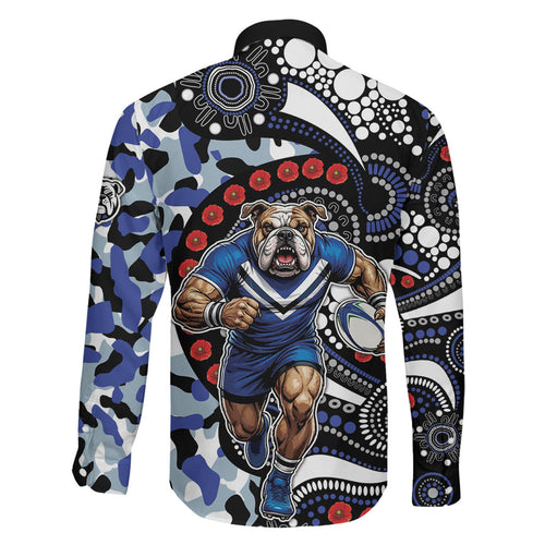 Canterbury Bulldogs ANZAC Day Family Matching Off Shoulder Short Dress and Hawaiian Shirt Aboriginal Dot Poppy Remembrance Bulldog