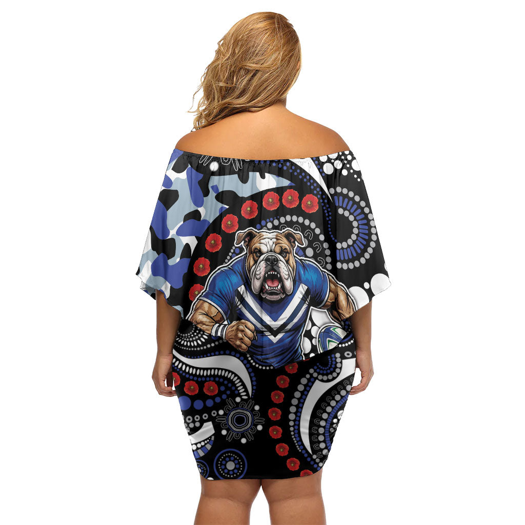 Canterbury Bulldogs ANZAC Day Family Matching Off Shoulder Short Dress and Hawaiian Shirt Aboriginal Dot Poppy Remembrance Bulldog