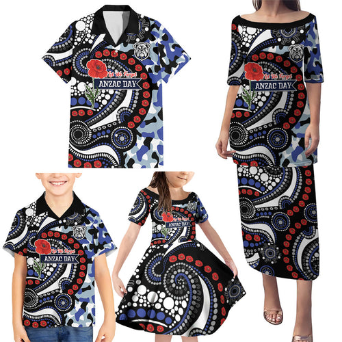 Canterbury Bulldogs ANZAC Day Family Matching Puletasi and Hawaiian Shirt Aboriginal Dot Poppy Remembrance Bulldog