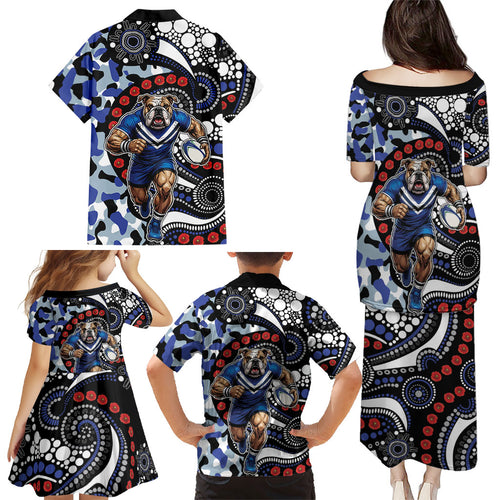 Canterbury Bulldogs ANZAC Day Family Matching Puletasi and Hawaiian Shirt Aboriginal Dot Poppy Remembrance Bulldog