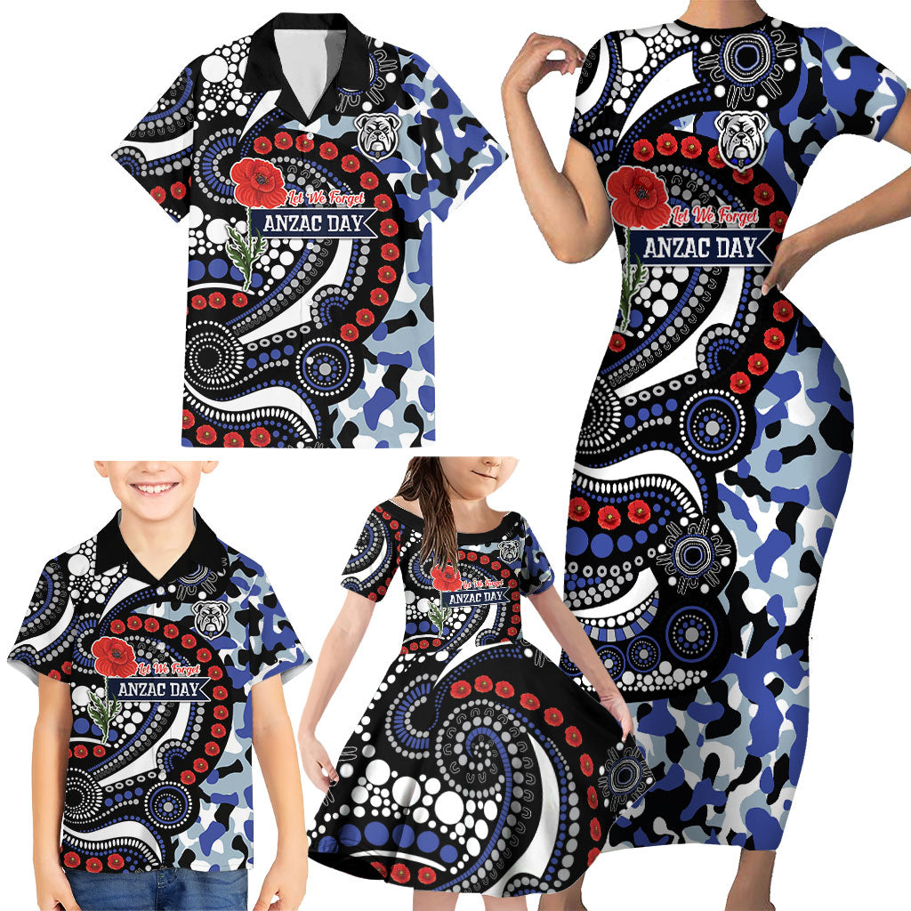 Canterbury Bulldogs ANZAC Day Family Matching Short Sleeve Bodycon Dress and Hawaiian Shirt Aboriginal Dot Poppy Remembrance Bulldog
