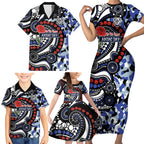 Canterbury Bulldogs ANZAC Day Family Matching Short Sleeve Bodycon Dress and Hawaiian Shirt Aboriginal Dot Poppy Remembrance Bulldog