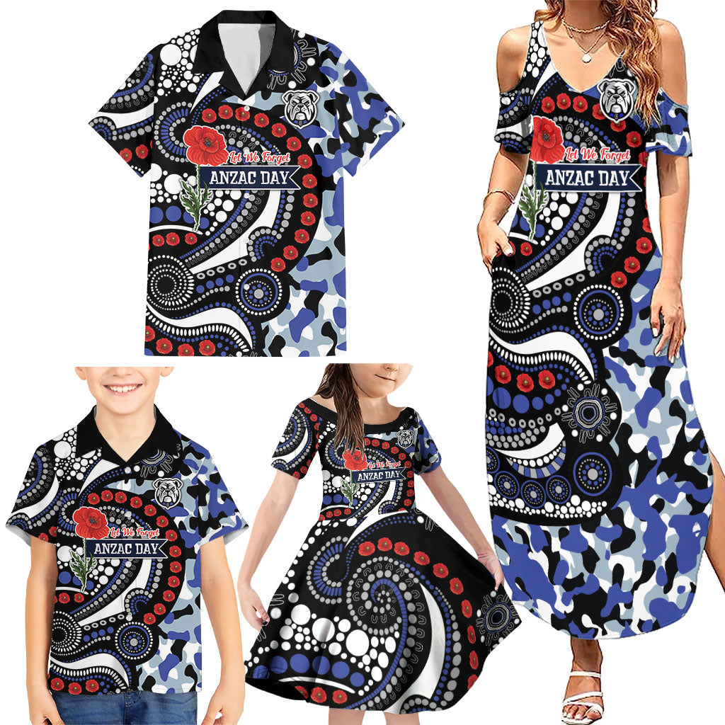 Canterbury Bulldogs ANZAC Day Family Matching Summer Maxi Dress and Hawaiian Shirt Aboriginal Dot Poppy Remembrance Bulldog