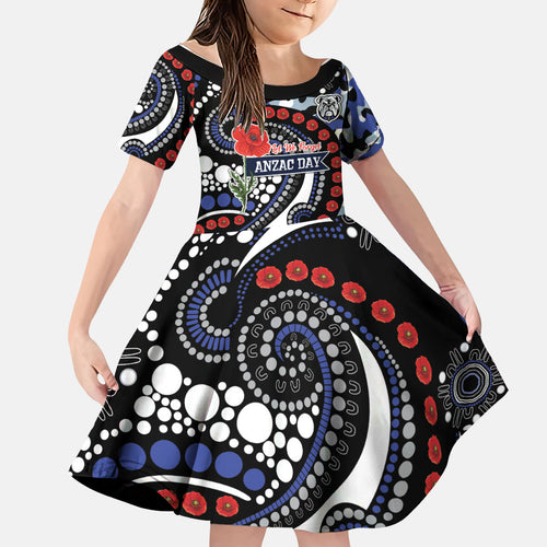 Canterbury Bulldogs ANZAC Day Family Matching Summer Maxi Dress and Hawaiian Shirt Aboriginal Dot Poppy Remembrance Bulldog