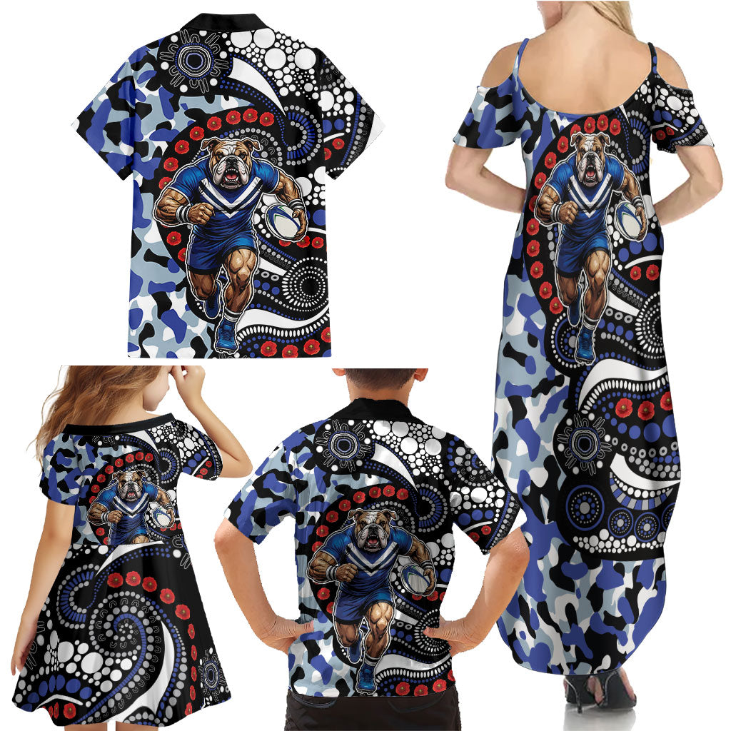 Canterbury Bulldogs ANZAC Day Family Matching Summer Maxi Dress and Hawaiian Shirt Aboriginal Dot Poppy Remembrance Bulldog
