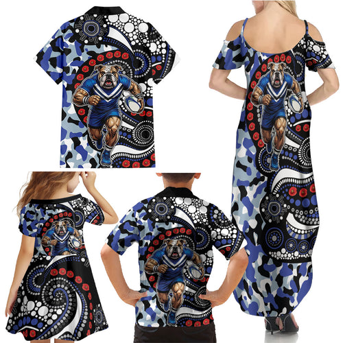 Canterbury Bulldogs ANZAC Day Family Matching Summer Maxi Dress and Hawaiian Shirt Aboriginal Dot Poppy Remembrance Bulldog