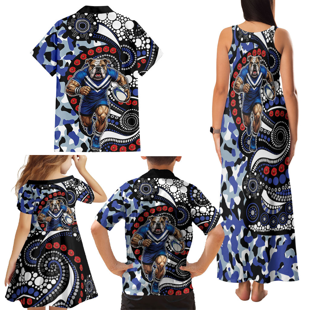Canterbury Bulldogs ANZAC Day Family Matching Tank Maxi Dress and Hawaiian Shirt Aboriginal Dot Poppy Remembrance Bulldog